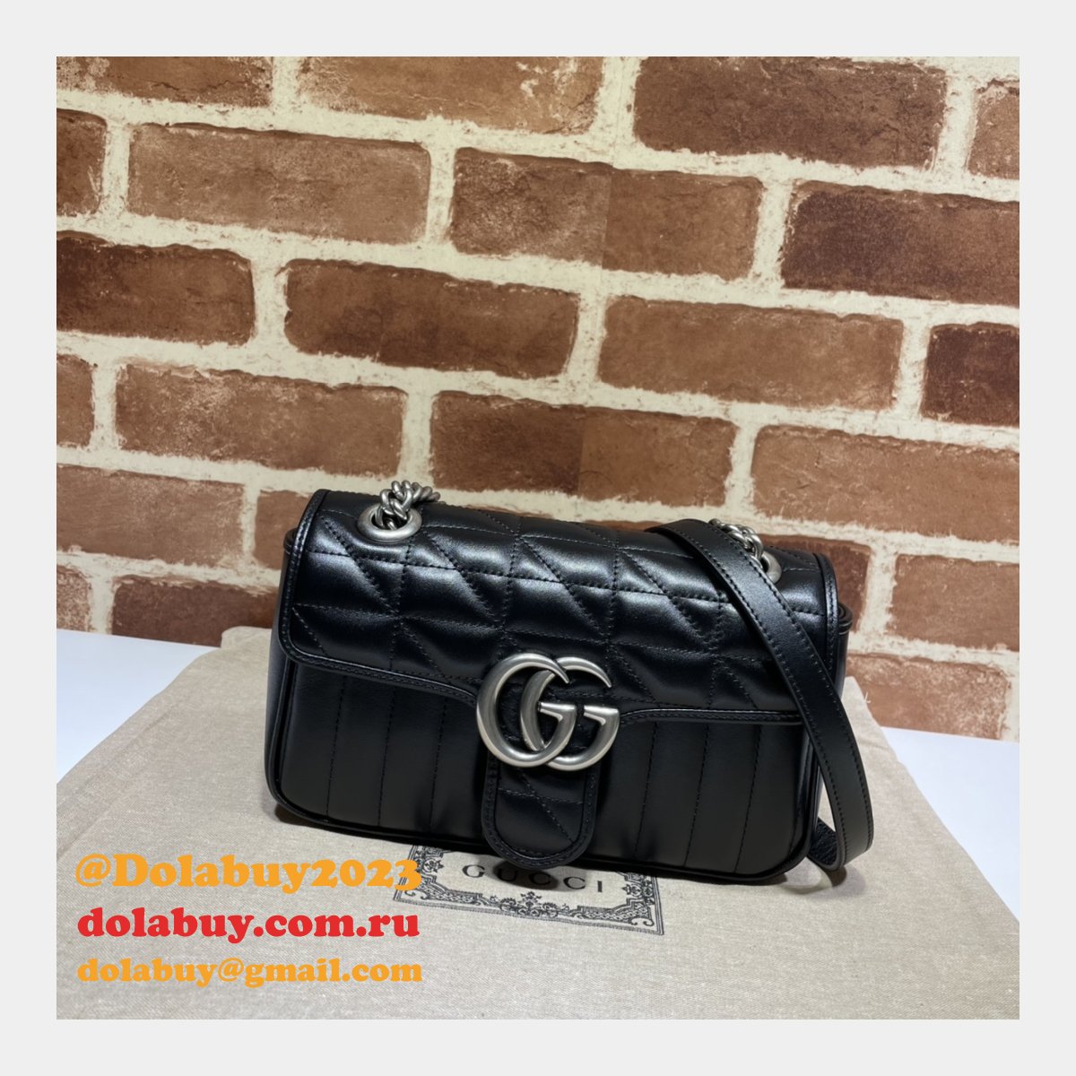 Gucci Designer Copy GG Marmont Matelassé 446744 Black Bag