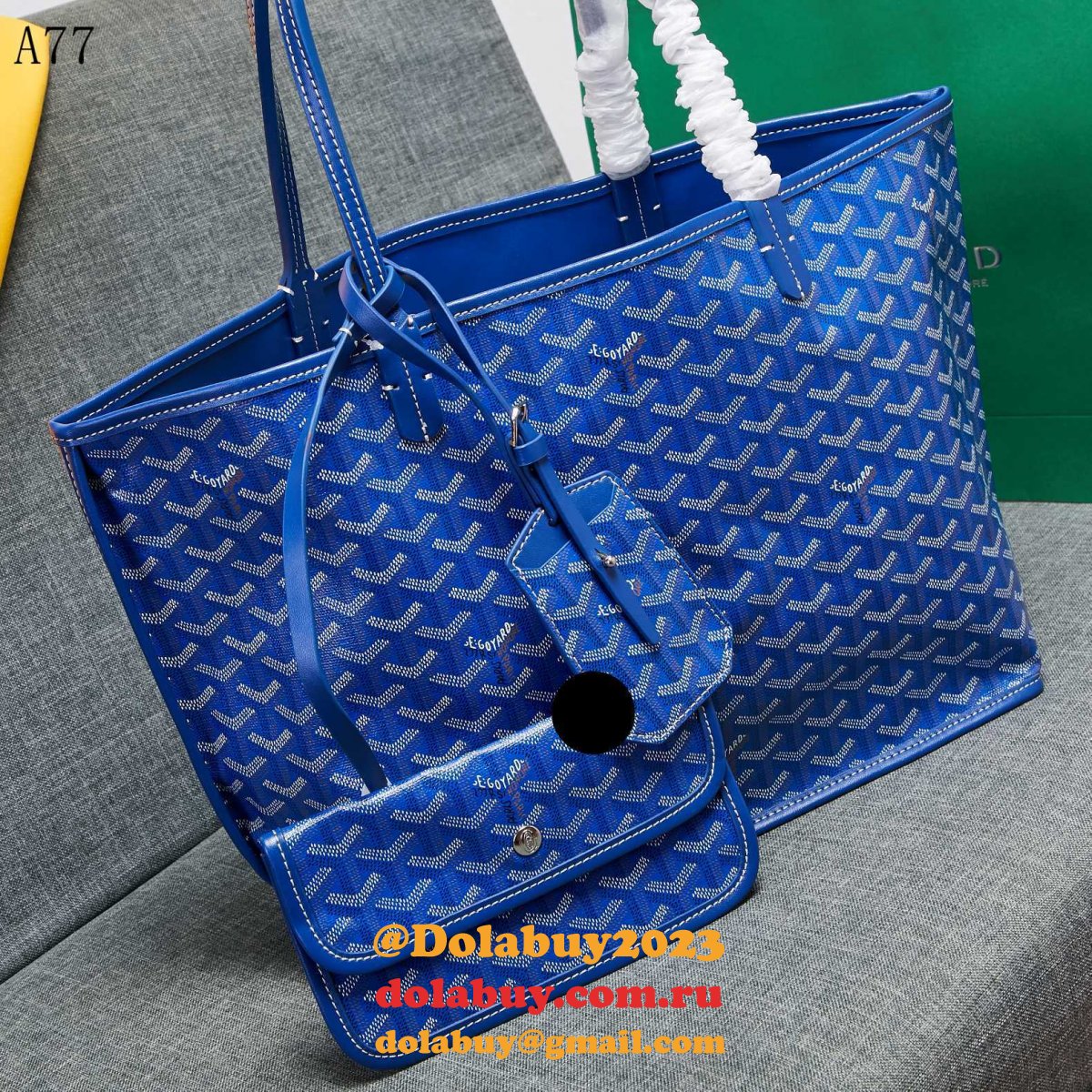 AAA+ Goyard Classic Chevron St. Louis PM Totes Blue Bags