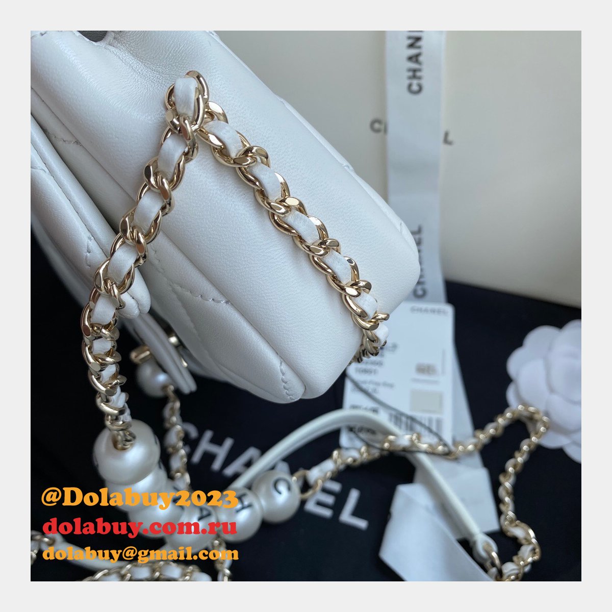 CC Replica Pearl CF Classic Flap 18cm Black/White Bags