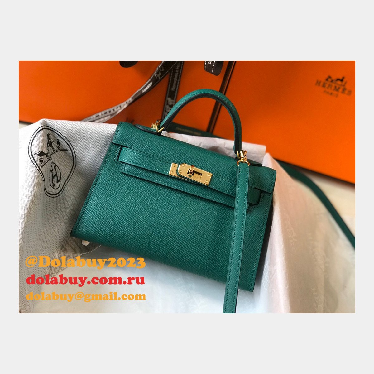 Hermes Mini Kelly Replica Army Green Handbag Epsom leather