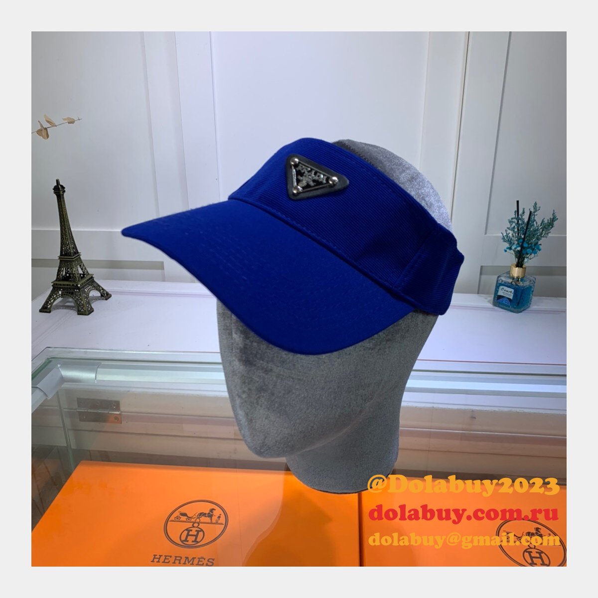 Wholesale Prada Metal triangle logo Empty top hat