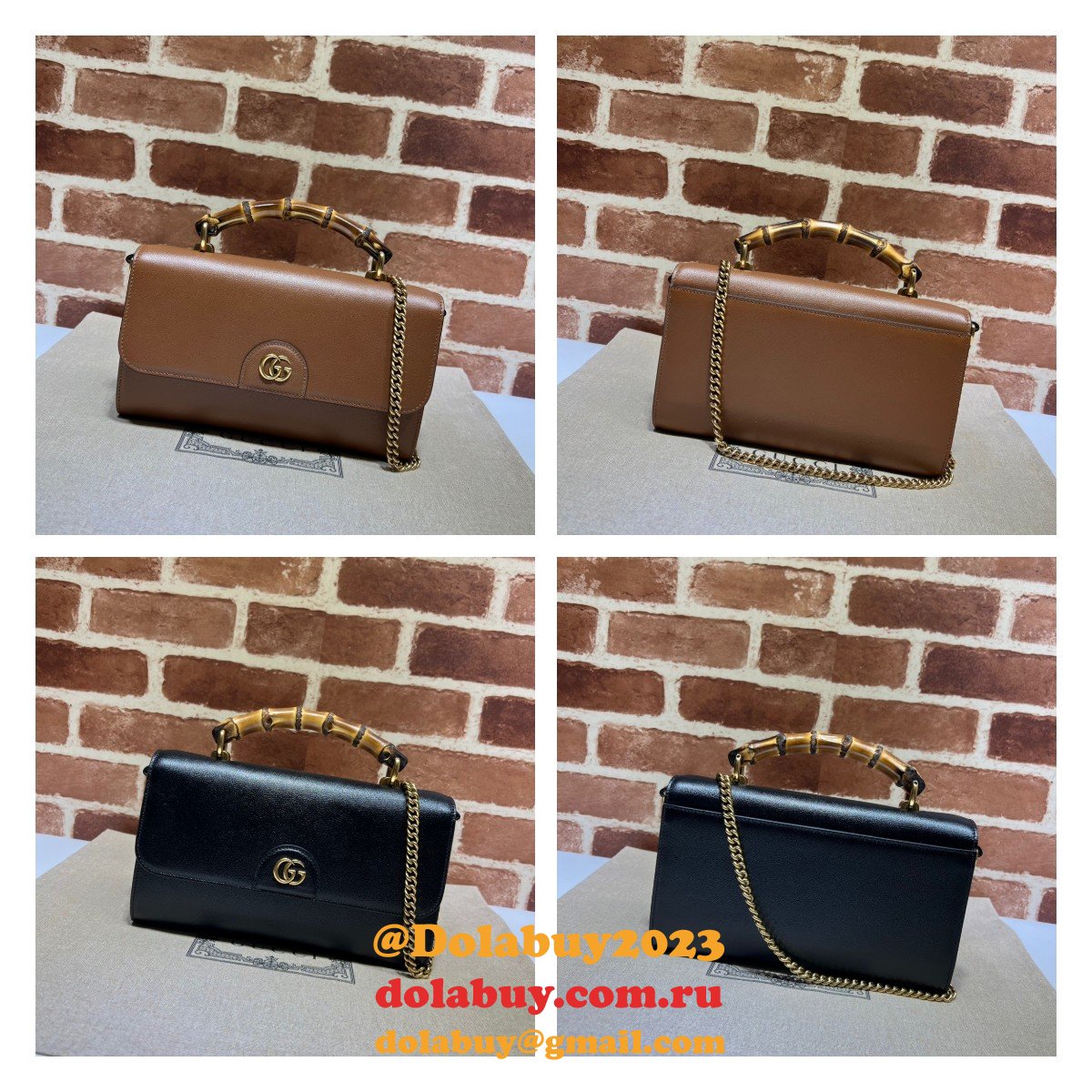 Gucci Replica 675794 Diana small shoulder bag in black/brown