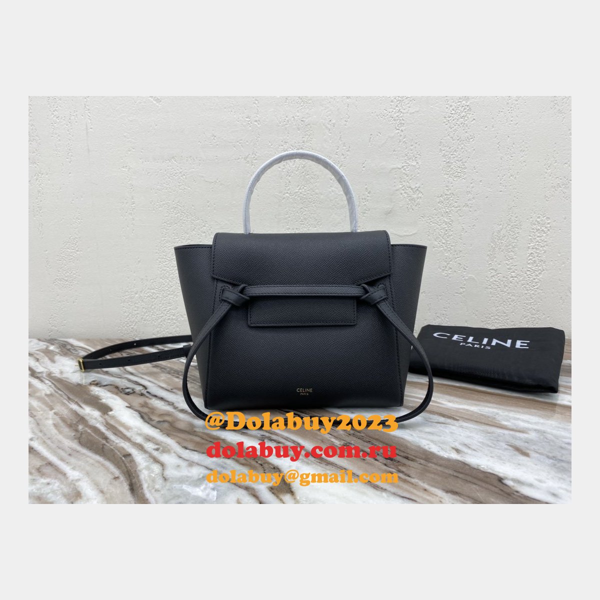 Replica Celine Leather Nano Belt Bag in Black