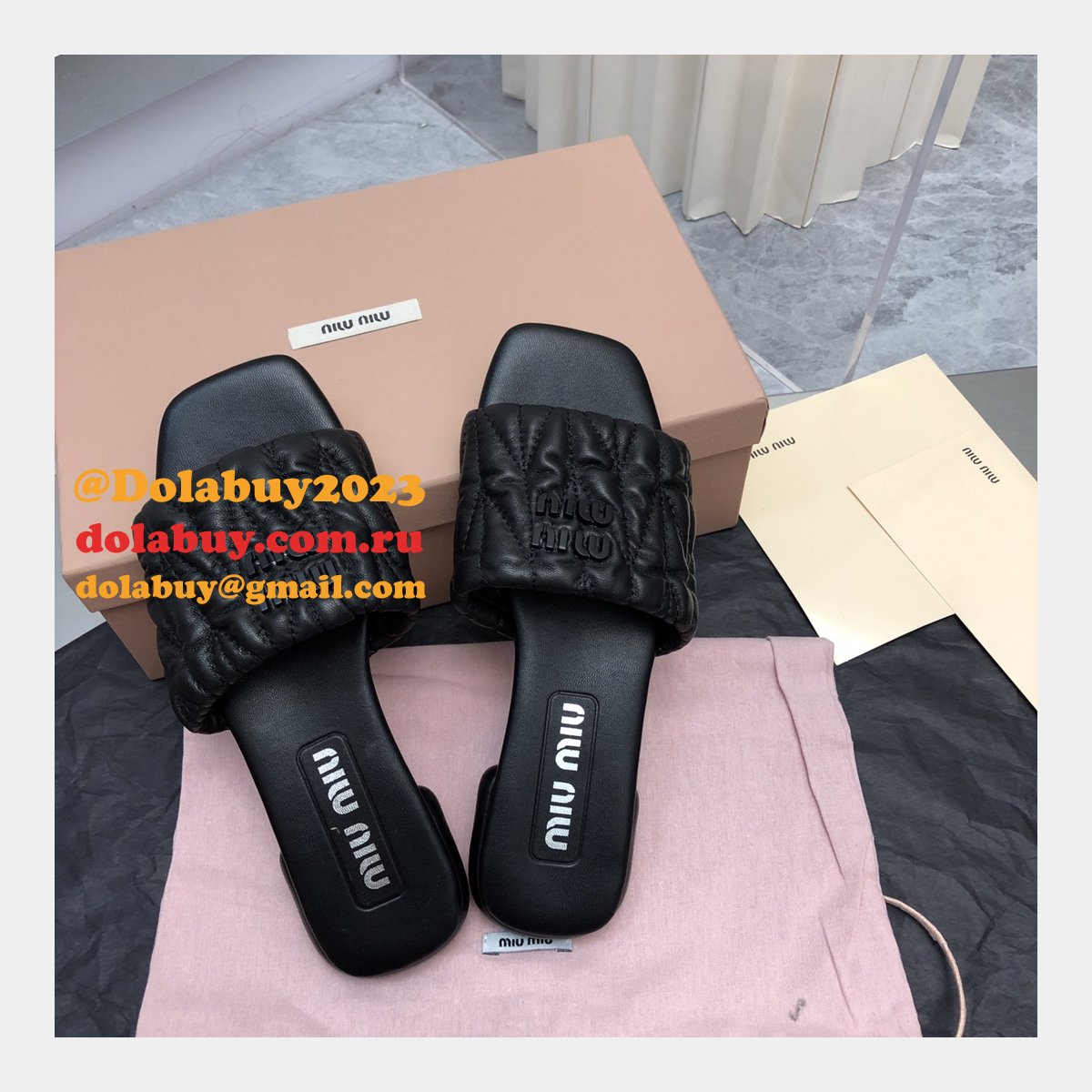 Wholesale Top Quality Miu Miu Copy Flat Sandals and Slippers Shoes