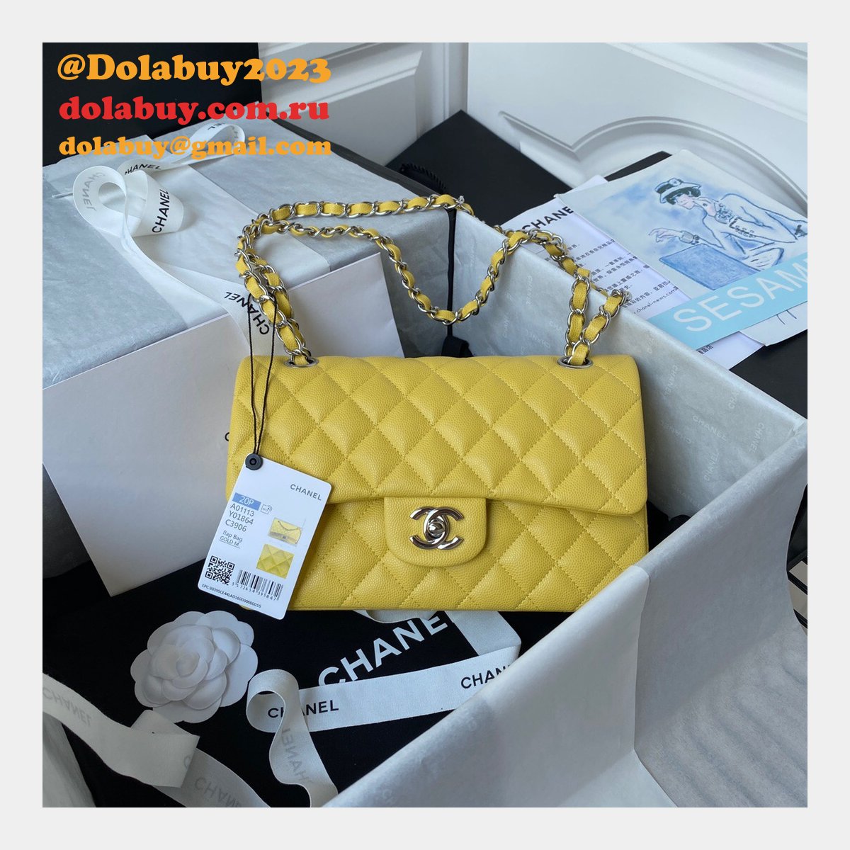 Top quality Fake Small Flap Lambskin CF 23cm