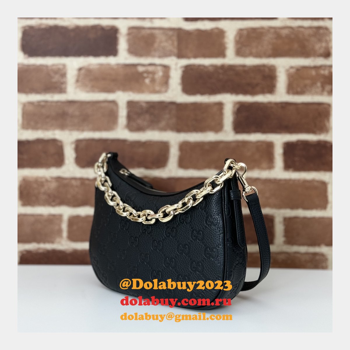 G*u*i 815409 black gg emblem small shoulder chain knockoff bag