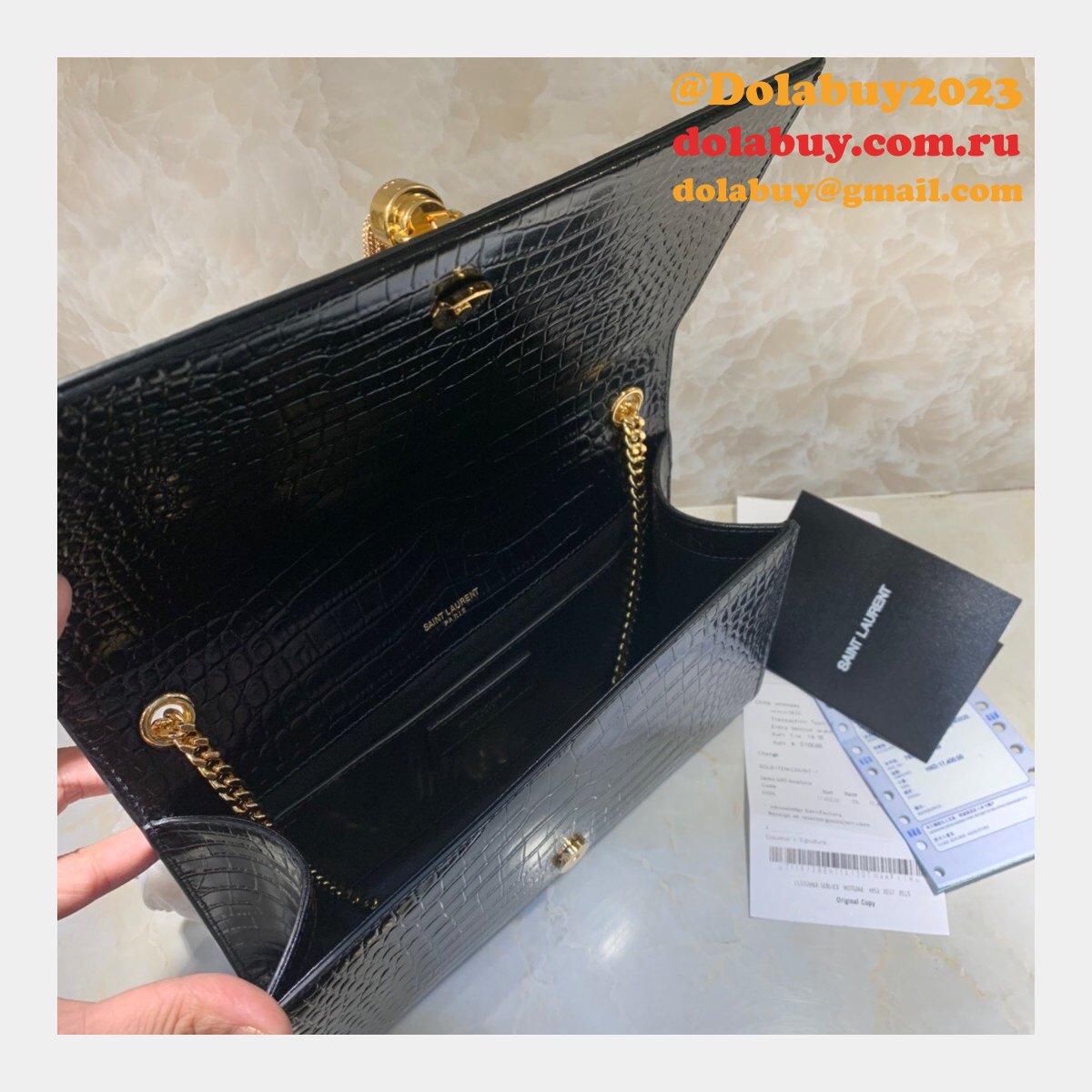 YSL Cheap Saint Laurent Crocodile pattern 24cm Black Bag