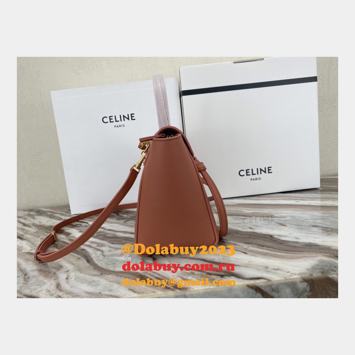 Replica Celine Ladies Yellow Nano Belt Bag In Laminated Calfskin