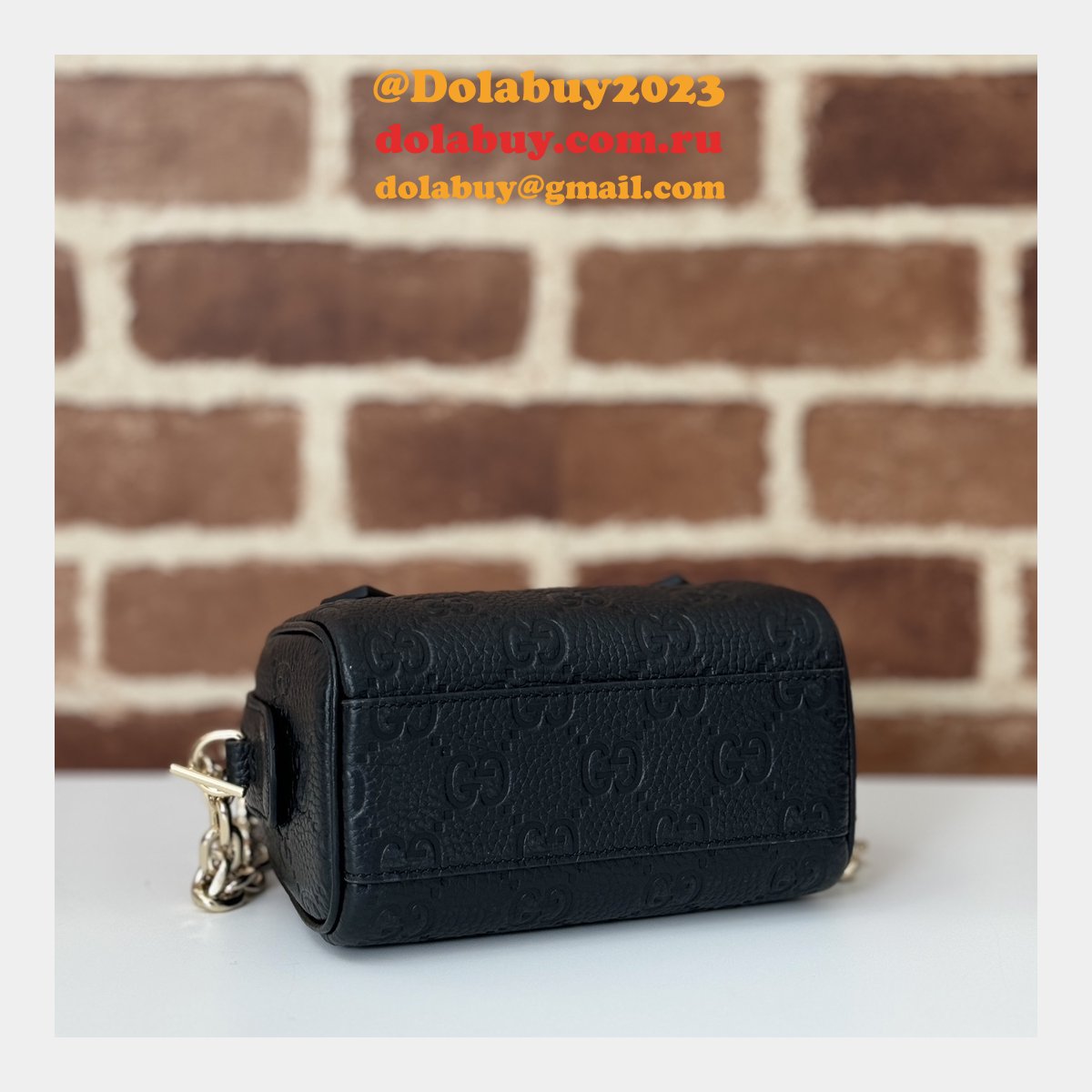 G*u*i duplicate gg emblem super top handle cheap 815256 black bag