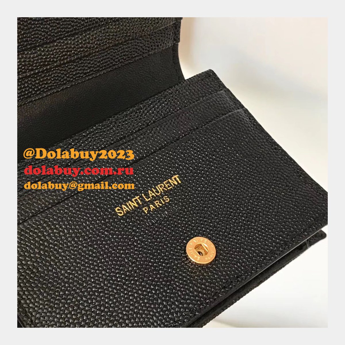 Fake YSL Saint Laurent Short MONOGRAM 459738 Black Wallet