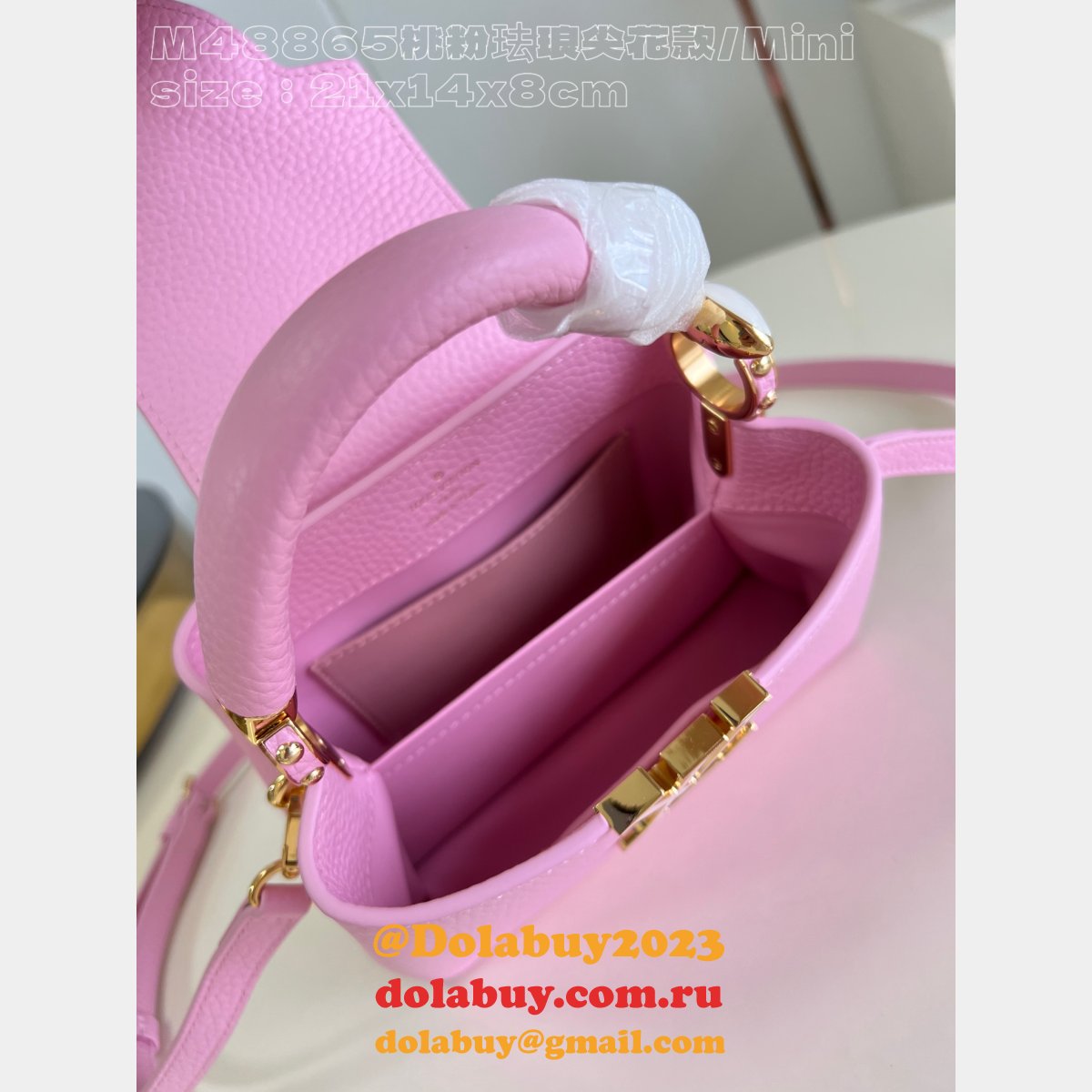 Best The Capucines Louis Vuitton Knockoff M48865 Peach Pink Enamel Tip Bag