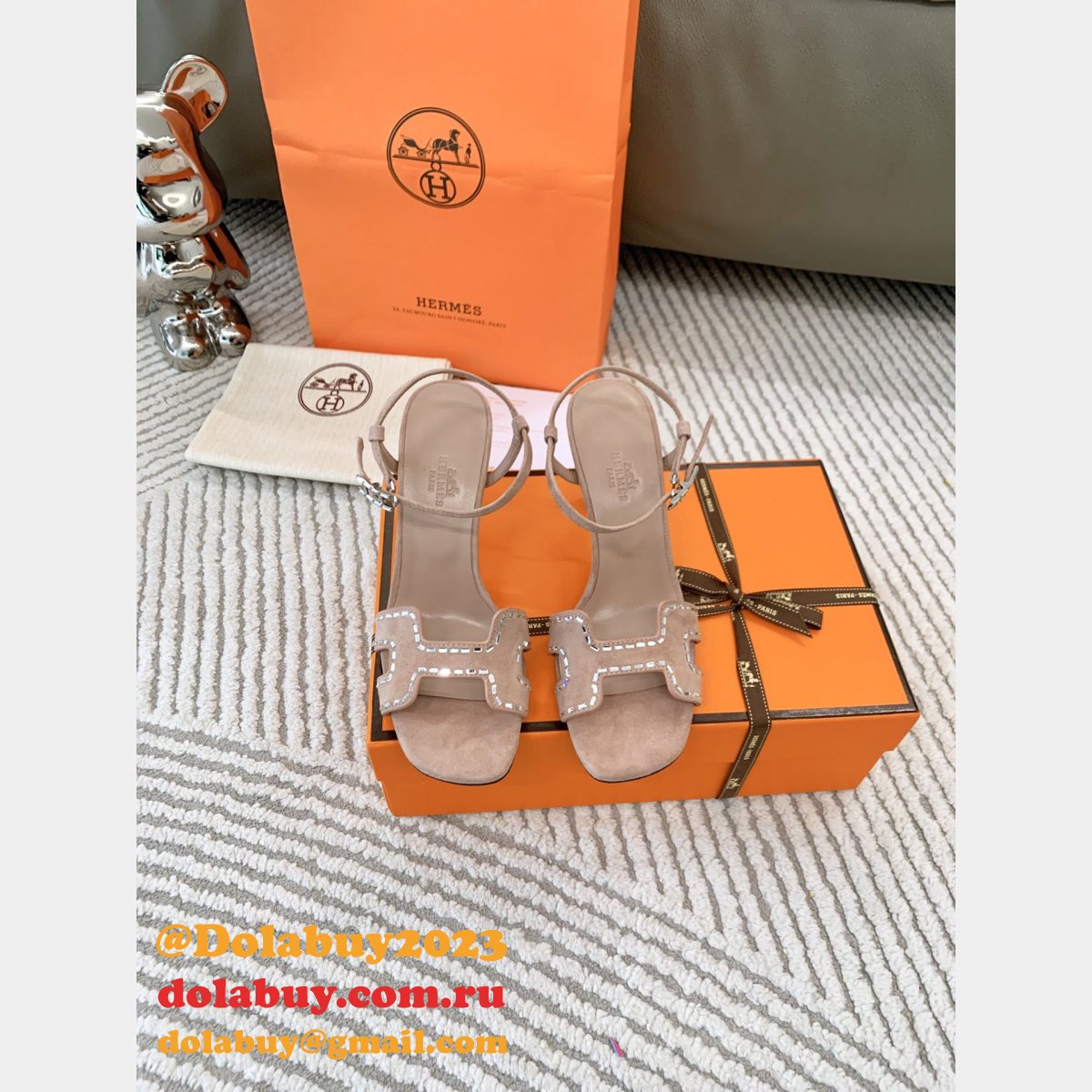 Ella Suede Hermes Designer Replicas Sandals Heel 8.5cm Shoes