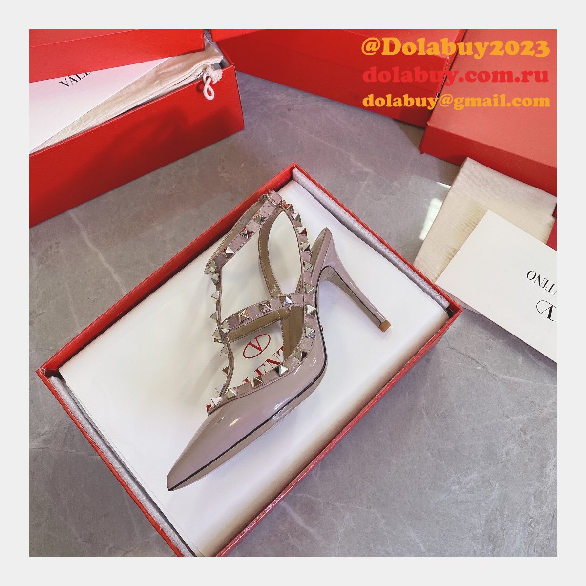 Wholesale 2023 Replica Valentino Three belts Middle Heel Perfect Shoes