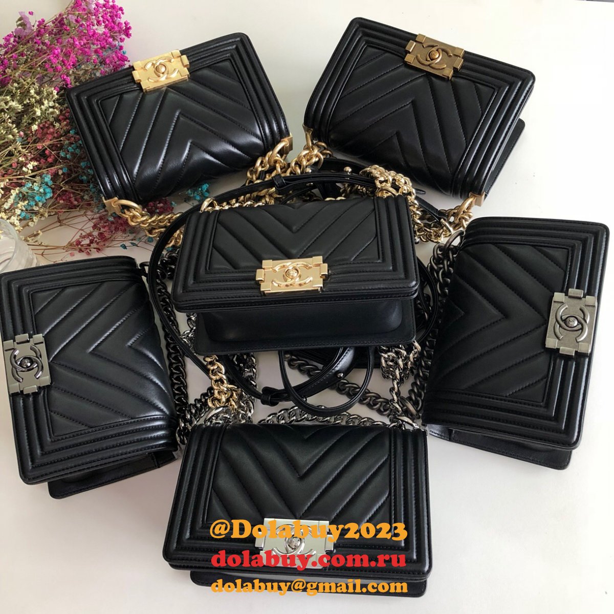 Luxury CC V Le Boy Replica 7 Star Black Bags lambskin 20cm