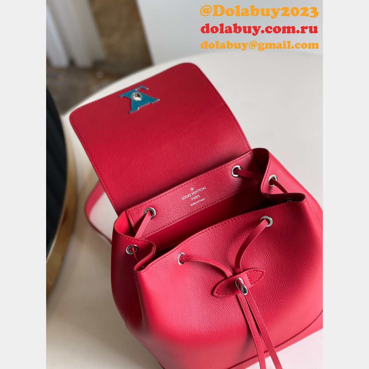 Louis Vuitton M41815 Backpack Lockme Leather NavyBlue/Black/Apricot/Red