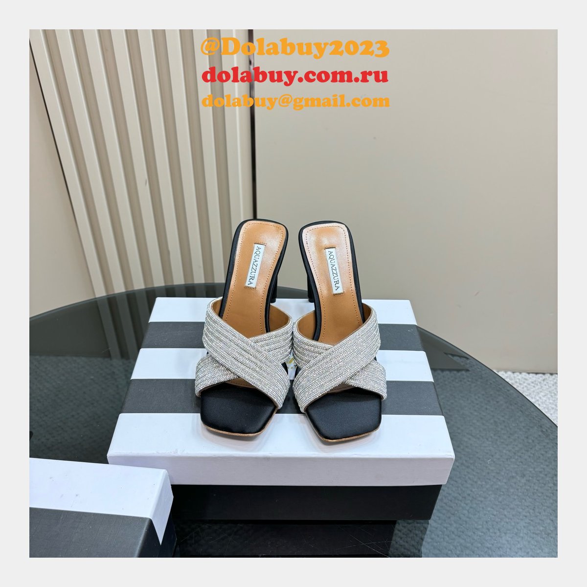 Wholesale AQUAZZURA 1:1 Mirror Rhinestone High-heeled Sandals