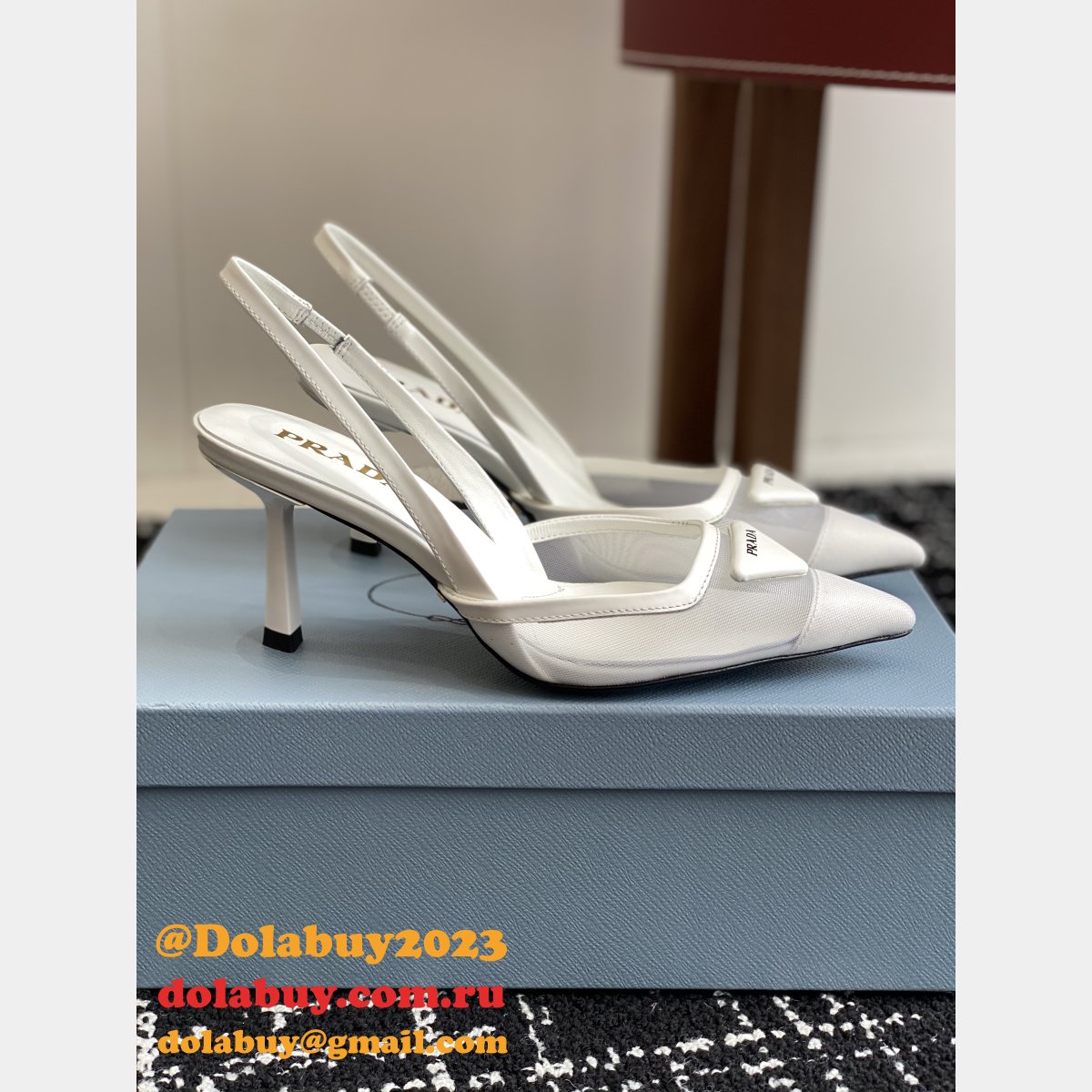 Prada 1:1 Mirror Mesh Fabric Slingback Pumps
