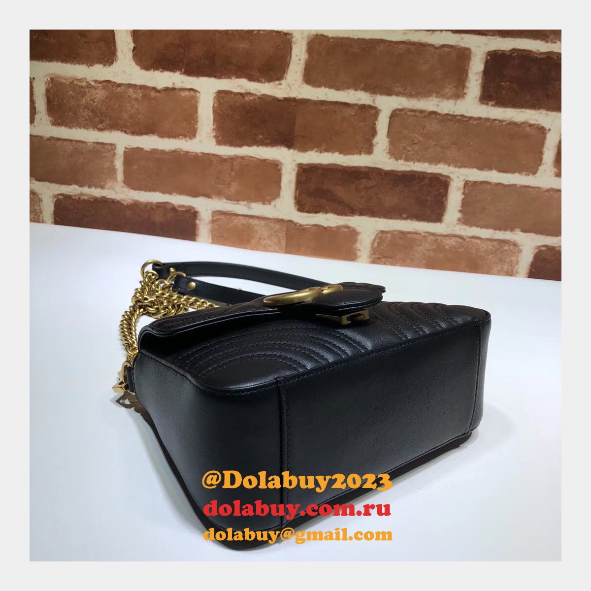 cheap 547260 G*u*i chevron leather gg marmont mini top handle