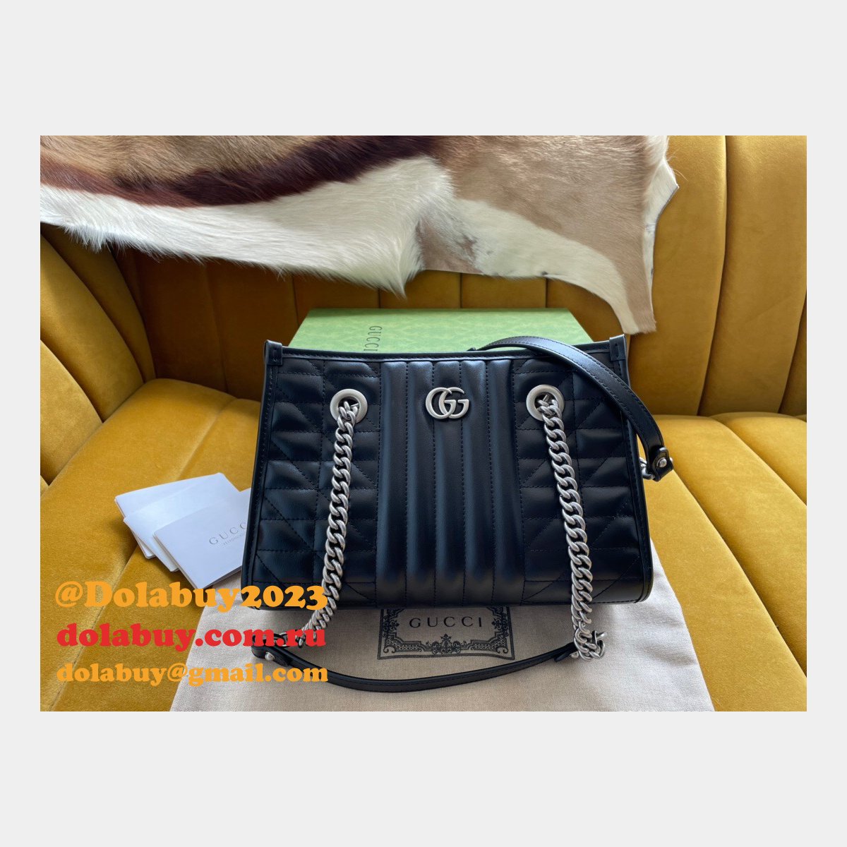 high quality G*u*i replica 681483 black small gg marmont tote bag