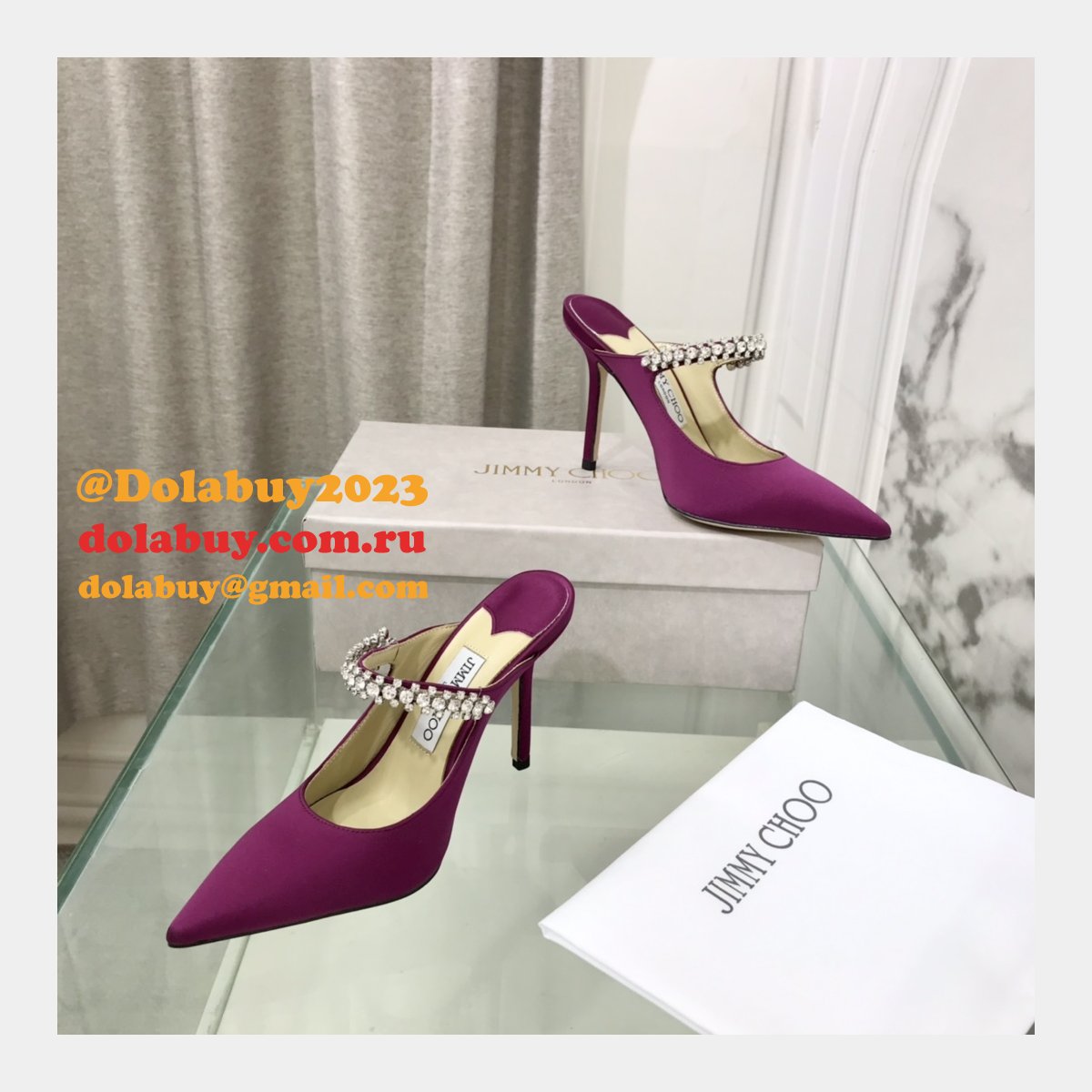 Bing 100 Embellished Satin High Heel Mules Fake Jimmy Choo Shoes