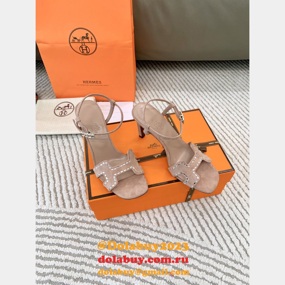 Ella Suede Hermes Designer Replicas Sandals Heel 8.5cm Shoes