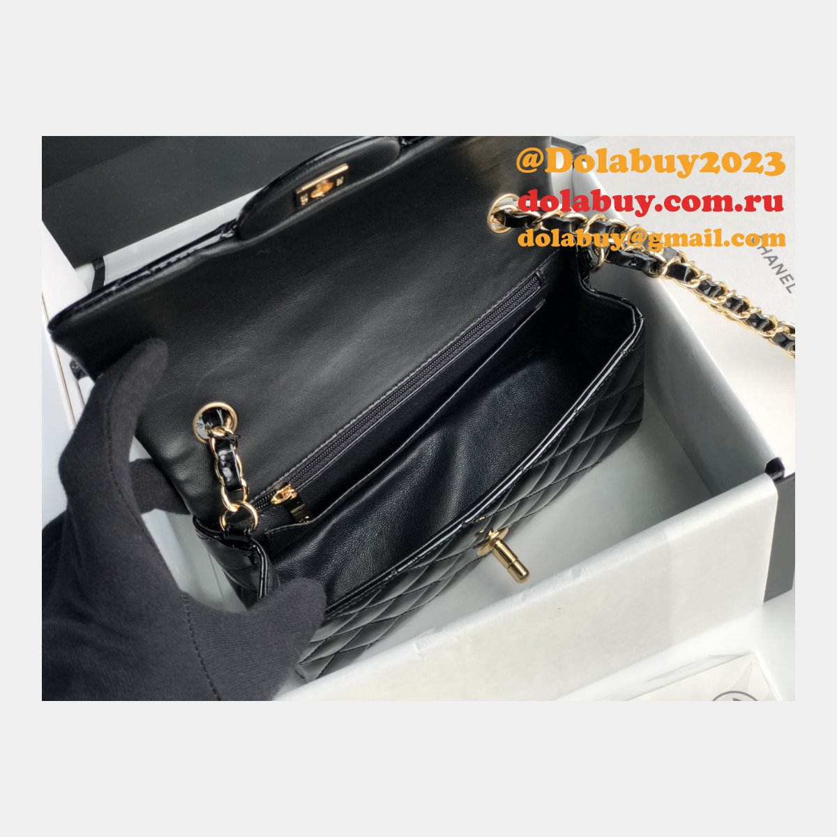 7 Star CC Lambskin Flap Designer Black Bag 20CM
