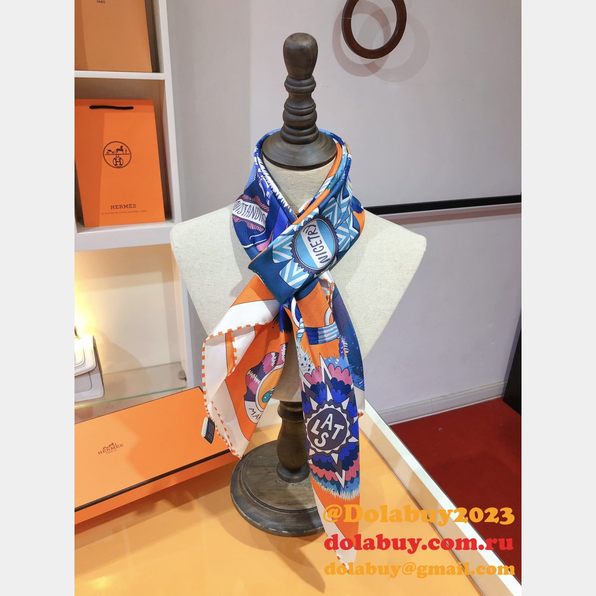 Designer Fake hermes twill silk scarf