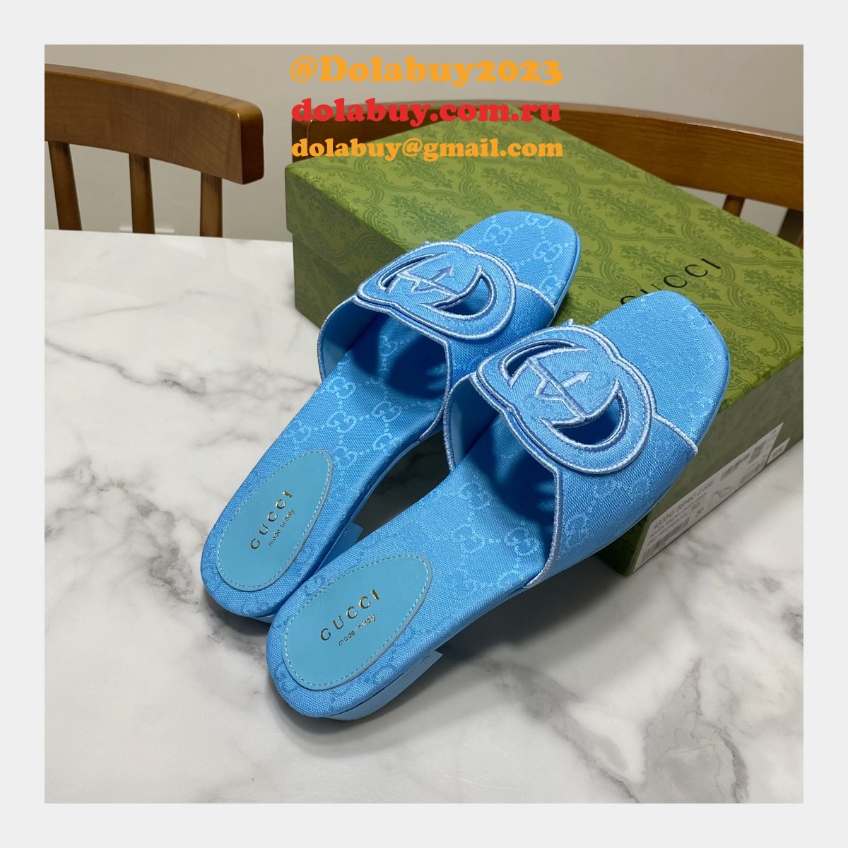 top quality G*u*i interlocking g cut-out sandal flat