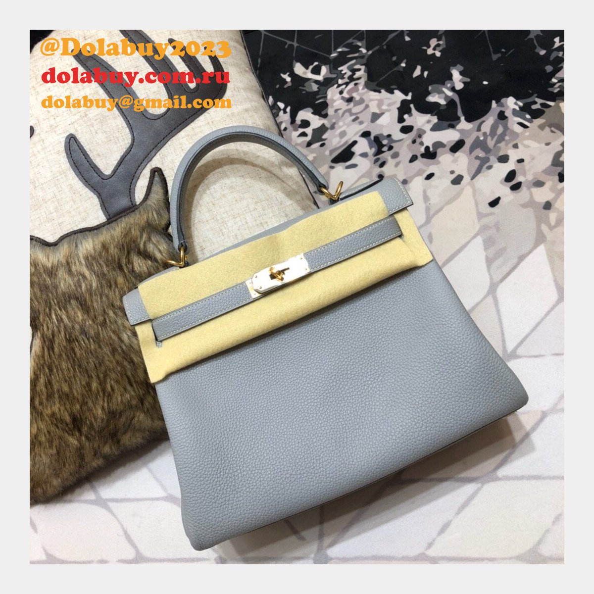 Hermes Kelly 32cm Togo leather Blue lin