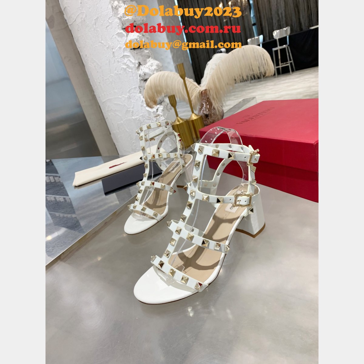 Replica valentino ROCKSTUD CALFSKIN ANKLE STRAP SANDAL