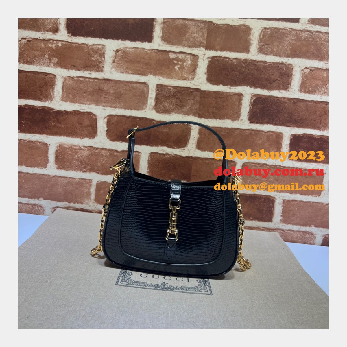 Copy Gucci Designer Jackie 1961 lizard 675799 Black bag