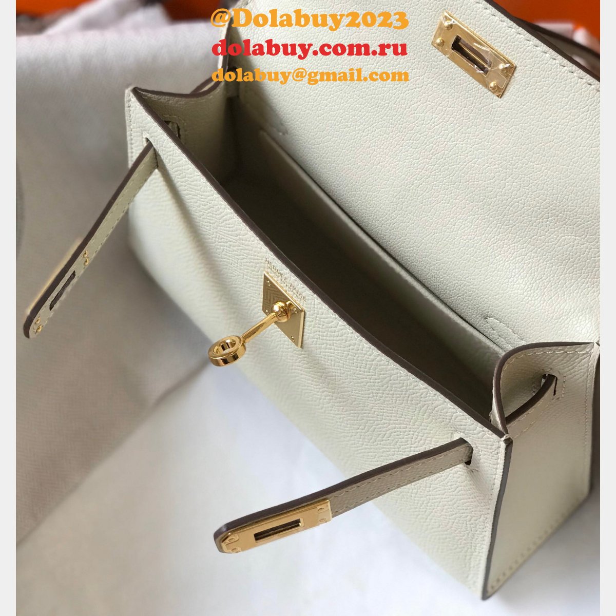 Replica Hermes Mini Kelly Handbag Epsom leather Off white