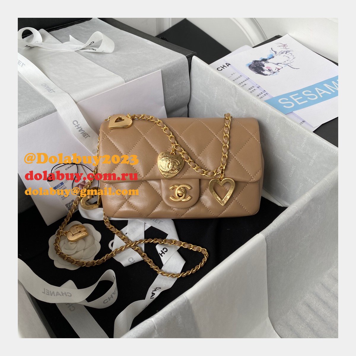 Wholesale Flap Fake AS3456 Bag Lambskin Gold-Tone Metal