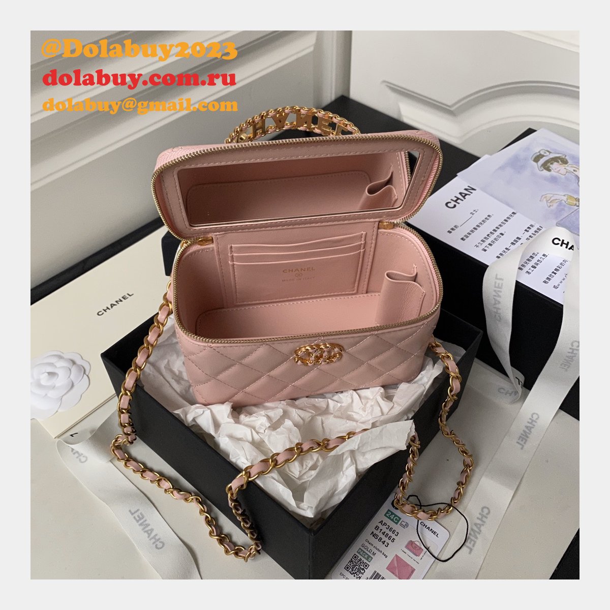 Knockoff Casual Style Vanity AP3663 2Way Chain Plain Party Bags