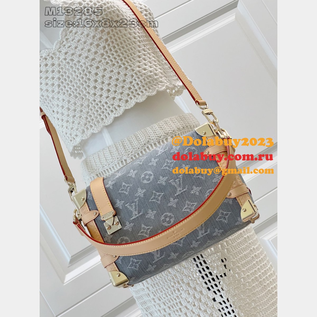 Louis Vuitton M13285 Side Trunk MM Bag Luxury Monogram Denim Grey