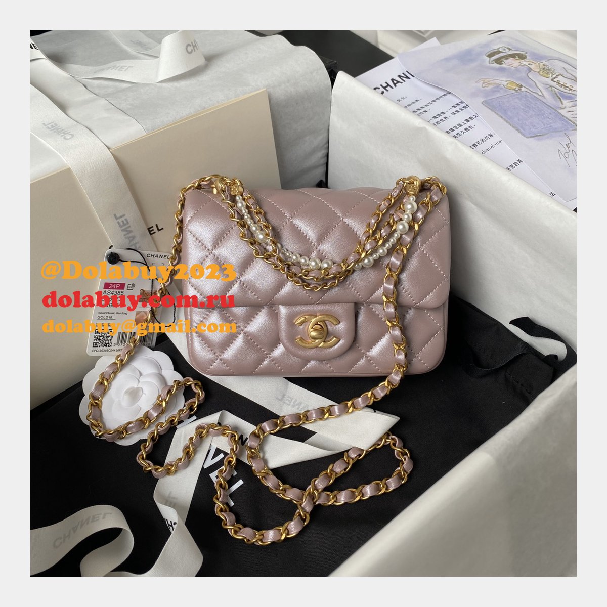 Luxury CC MINI AS4385 pearl chain BAG 2024
