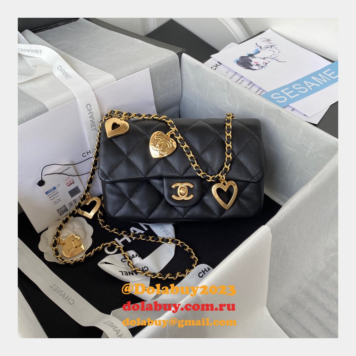 Wholesale Flap Fake AS3456 Bag Lambskin Gold-Tone Metal