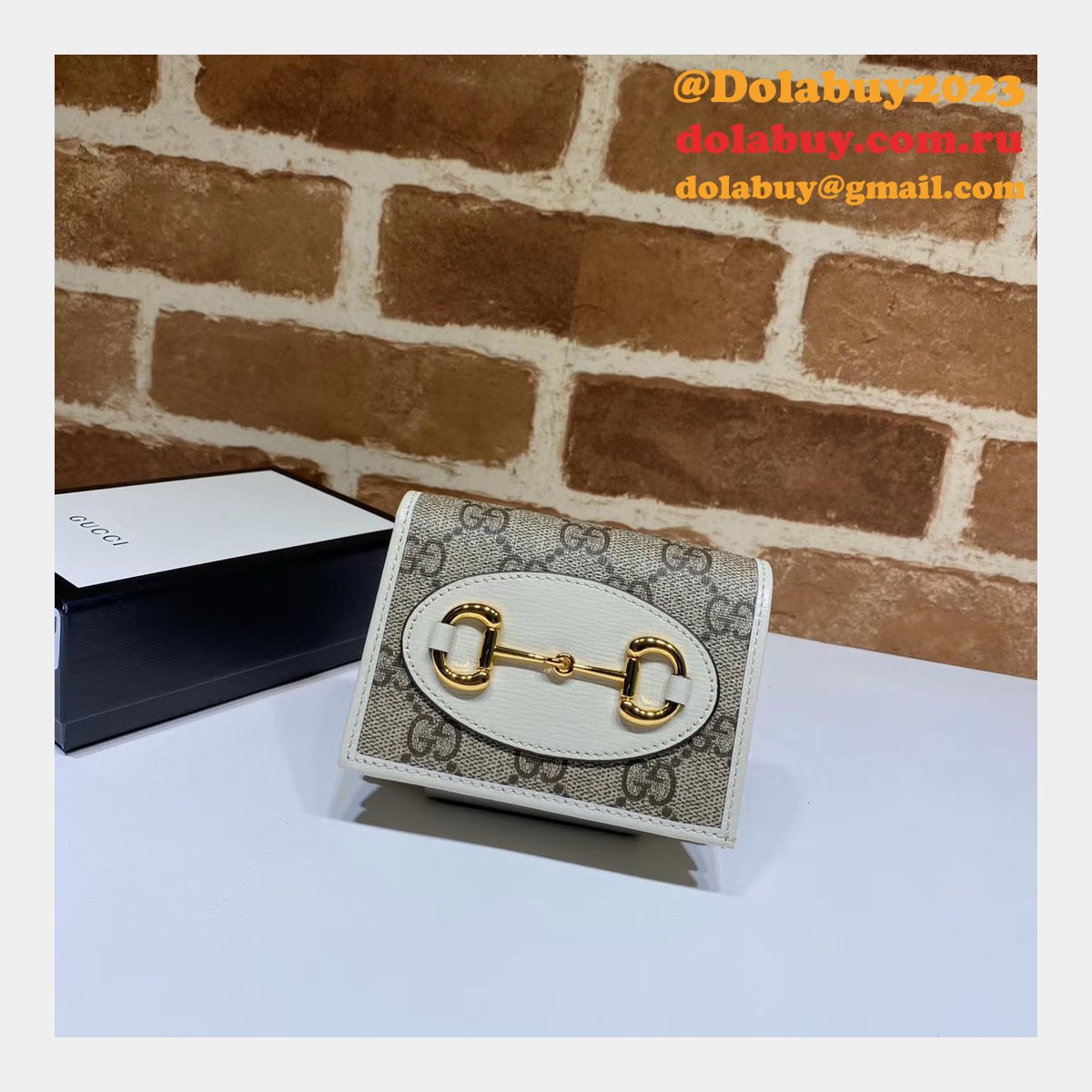 top quality G*u*i beige fake 1955 horsebit card case 621887 wallet