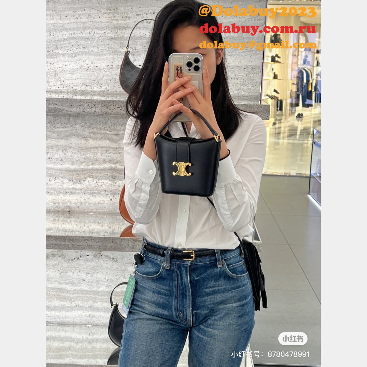 Top Quality Celine 10K943 Bucket Triomphe Smooth Designer Bag