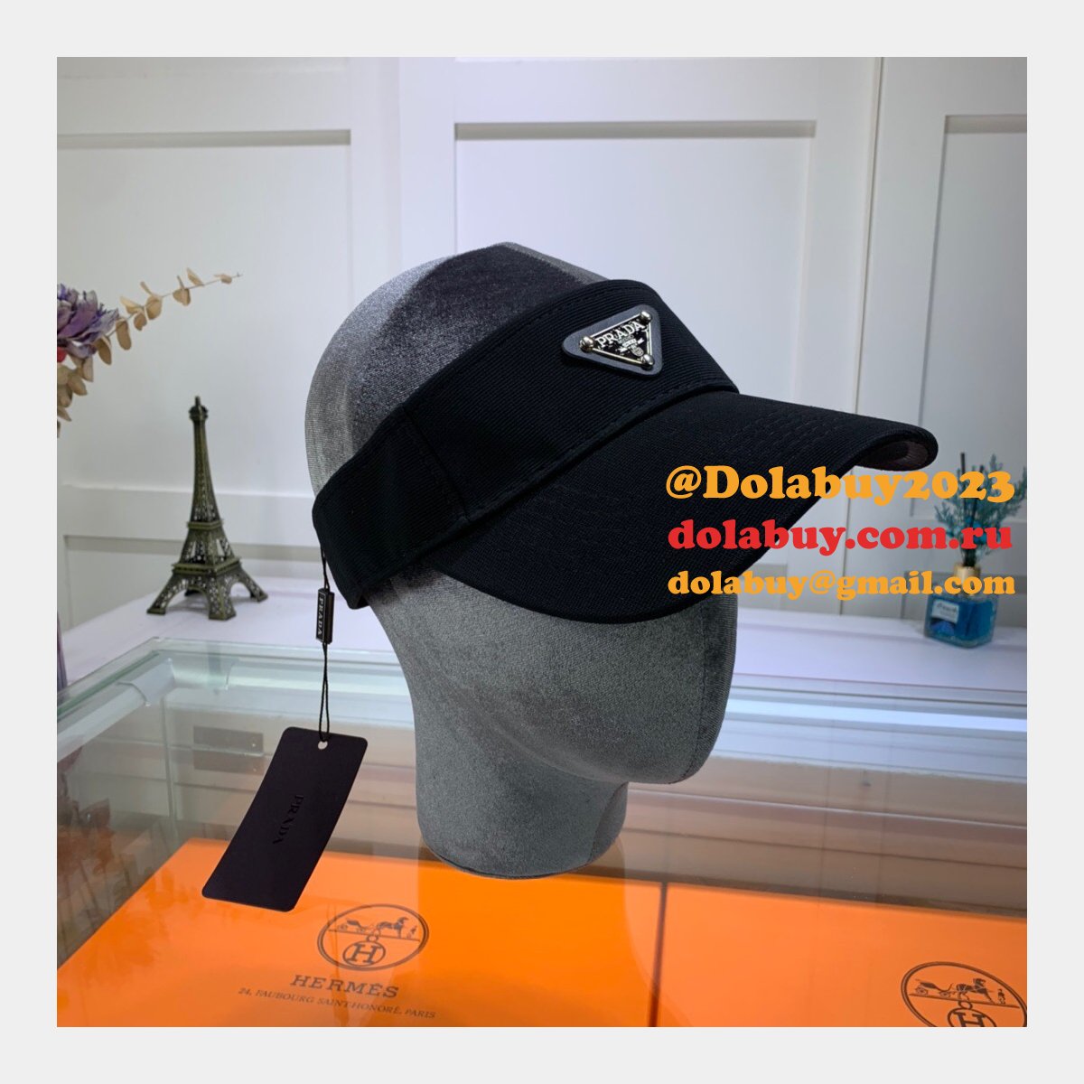 Wholesale Prada Metal triangle logo Empty top hat