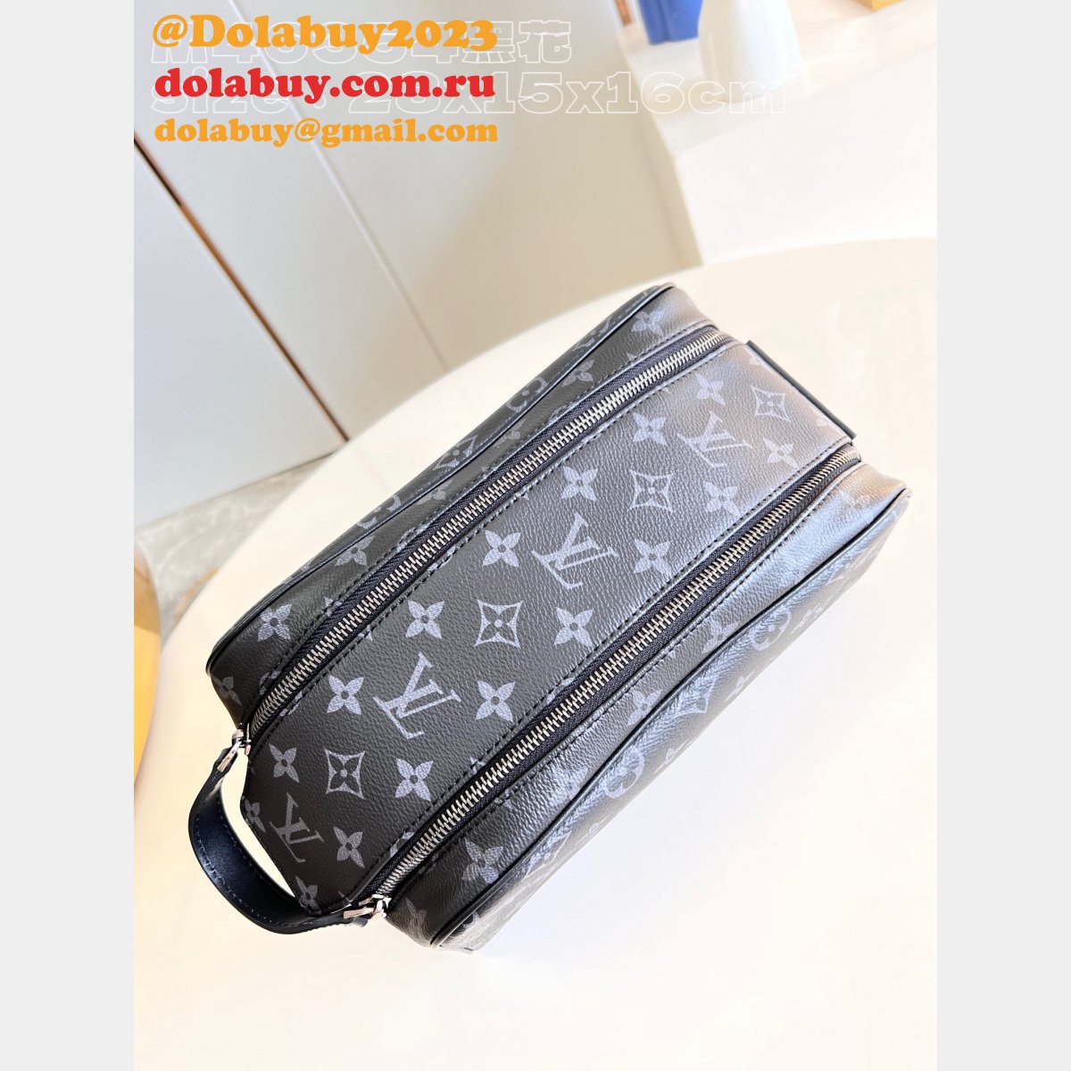 Men Replicas Louis Vuittons Dopp Kit Monogram Eclipse M46354 Travel Bag