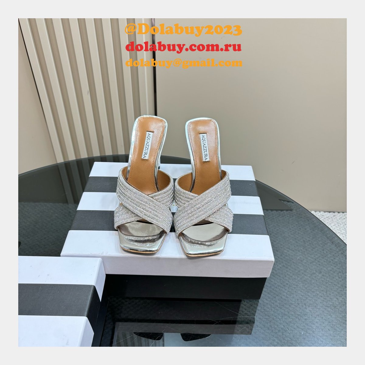 Wholesale AQUAZZURA 1:1 Mirror Rhinestone High-heeled Sandals