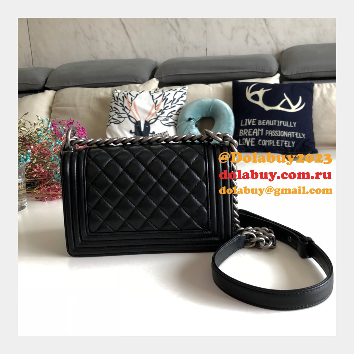 High Quality CC Le Boy Replica Best Black Bags lambksin 20cm
