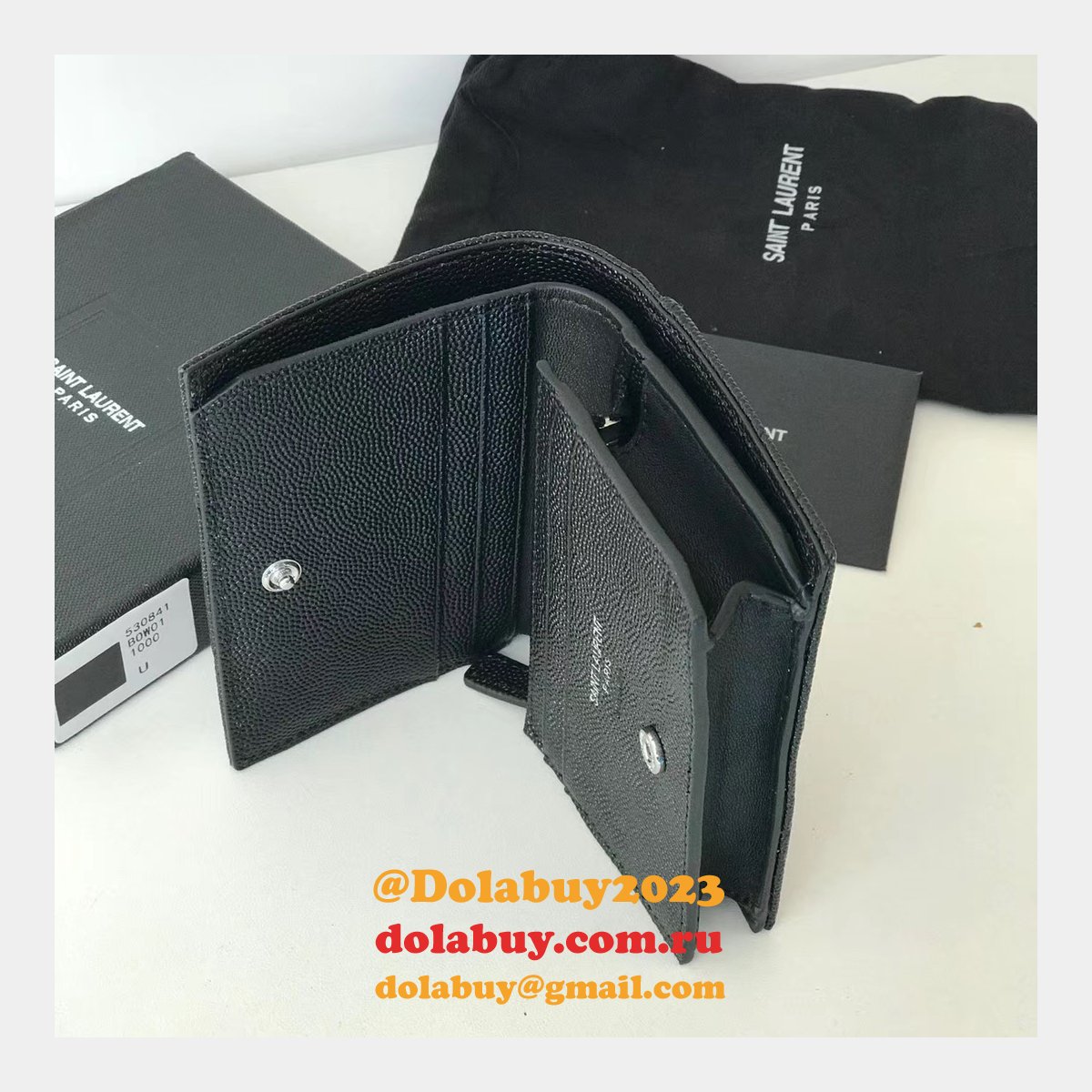 Fake YSL Saint Laurent Short MONOGRAM 459738 Black Wallet