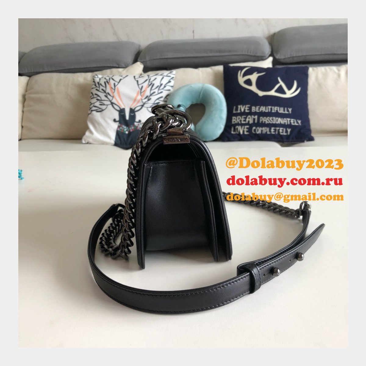 High Quality CC Le Boy Replica Best Black Bags lambksin 20cm