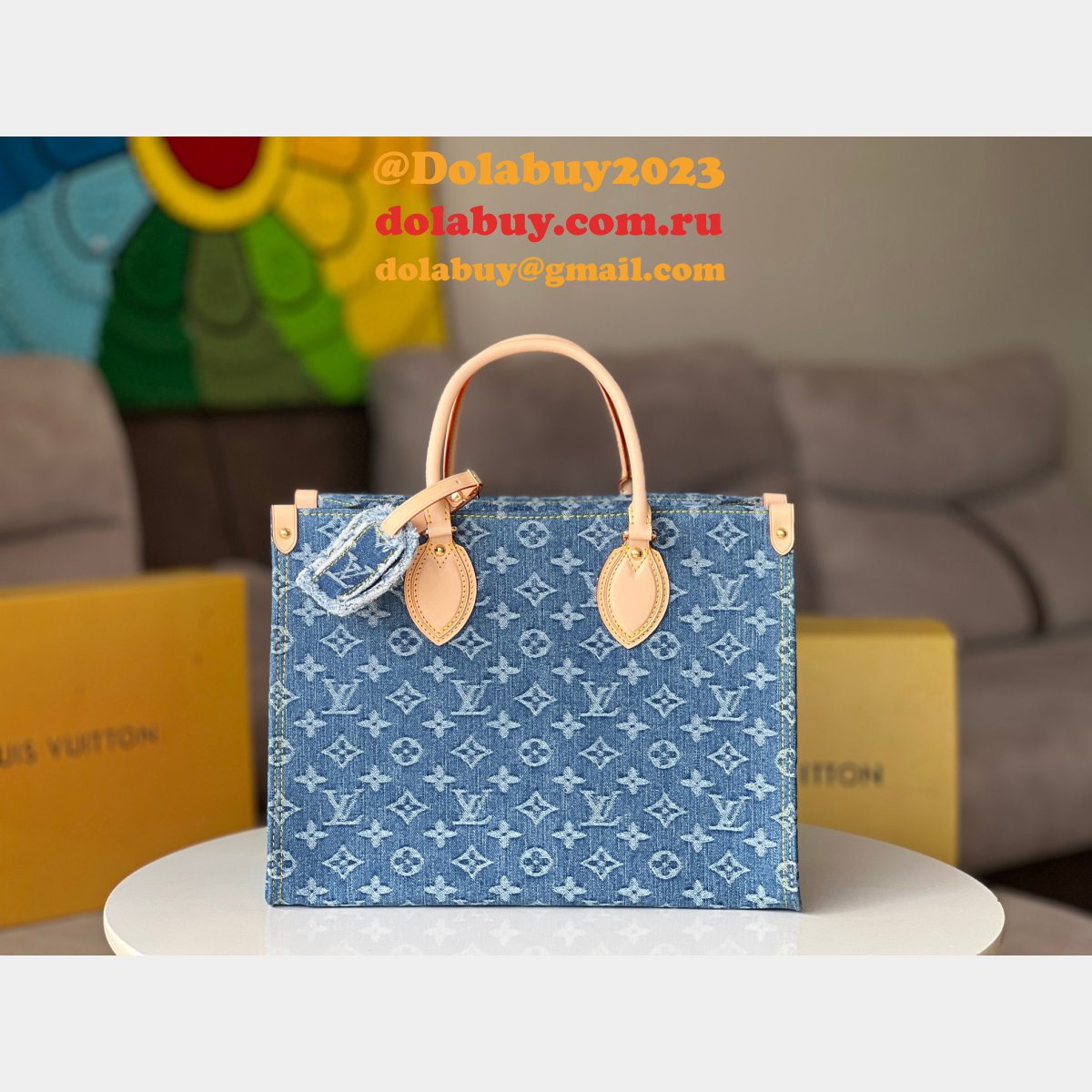 OnTheGo Louis Vuitton Replica Monogram Denim M46871 Handbag MM