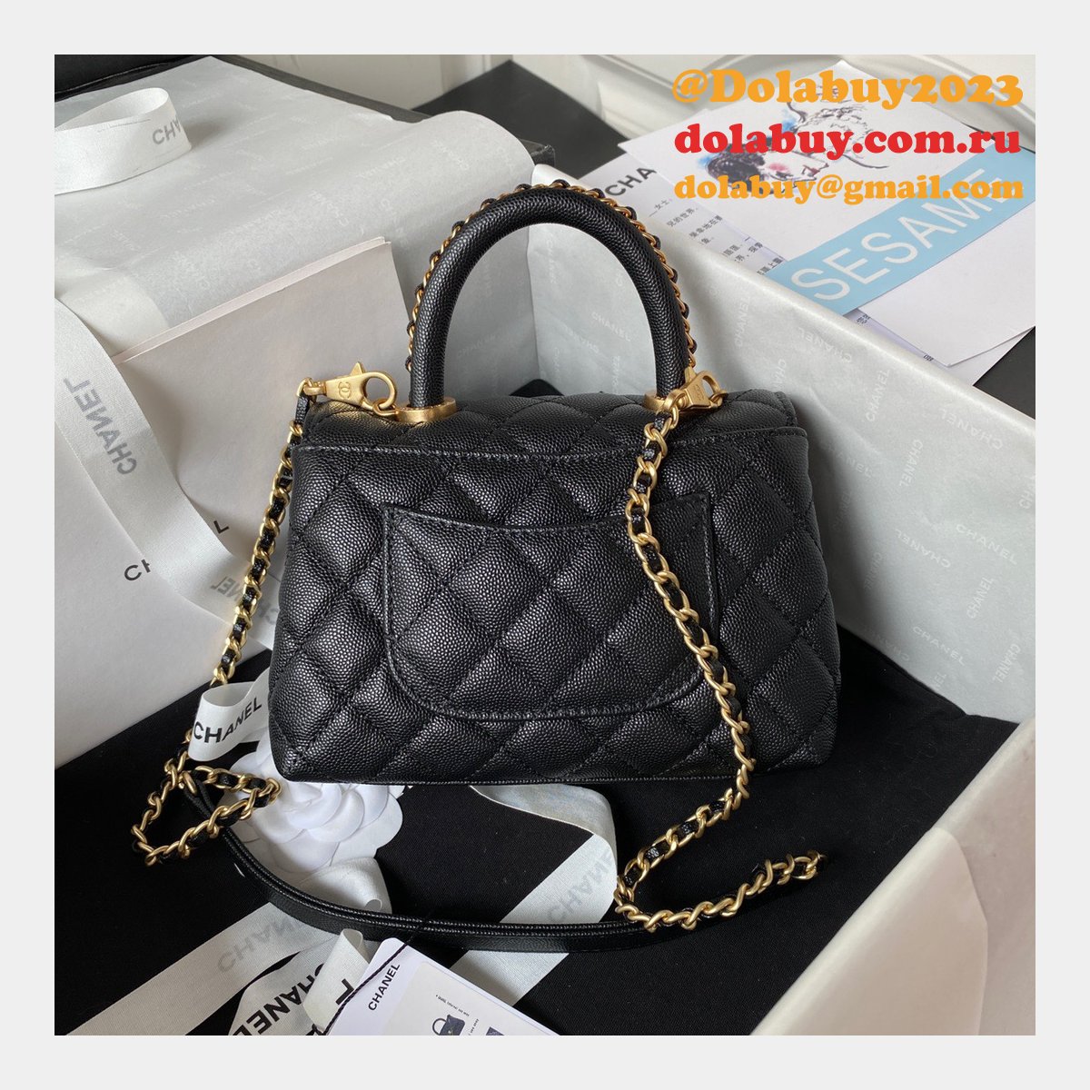 Replica Handle Matelasse 2Way AS2215 Shoulder Bag CAVIAR 19CM