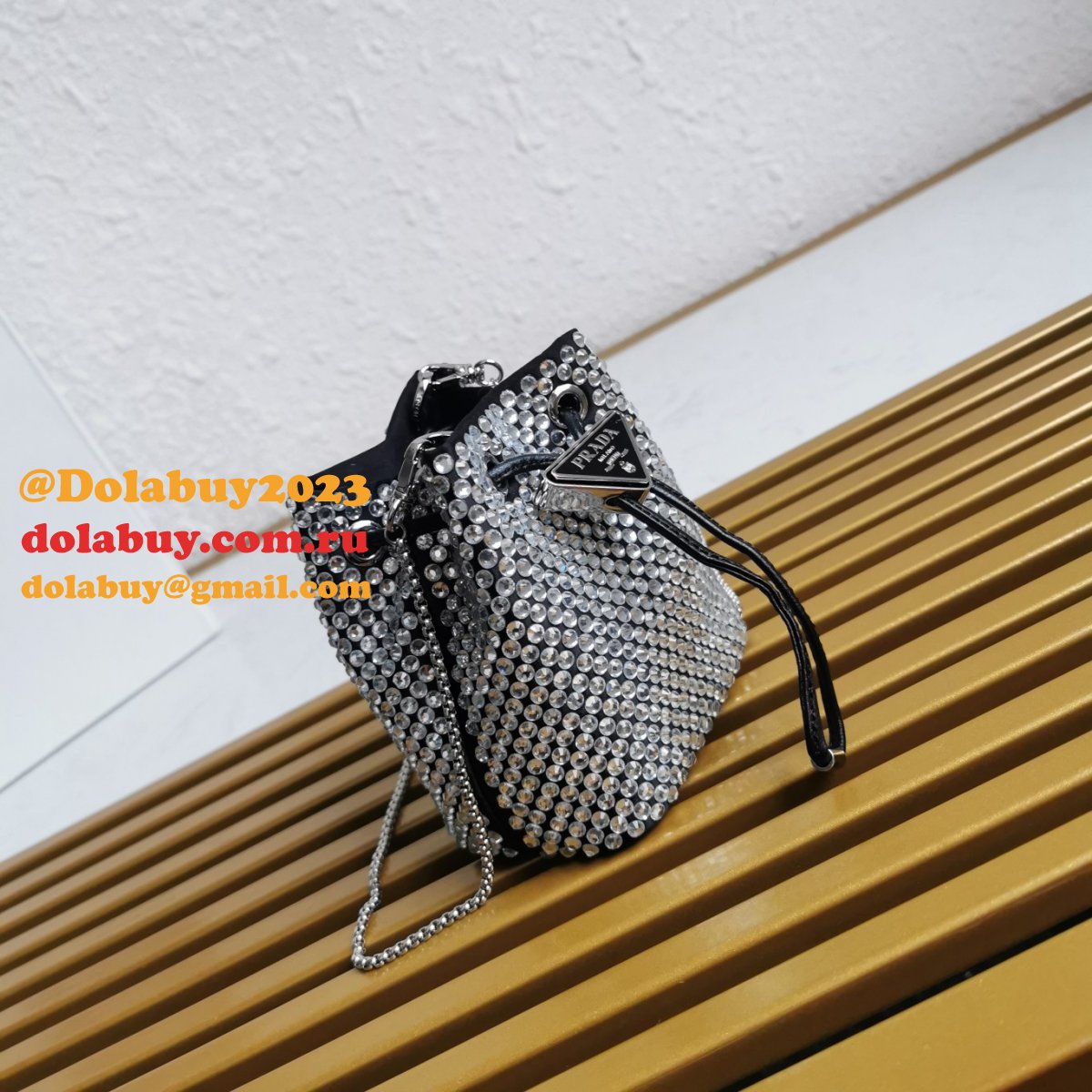 Designer Prada Replicas 1NR016 Crystal Embellished Satin Mini-pouch Bag