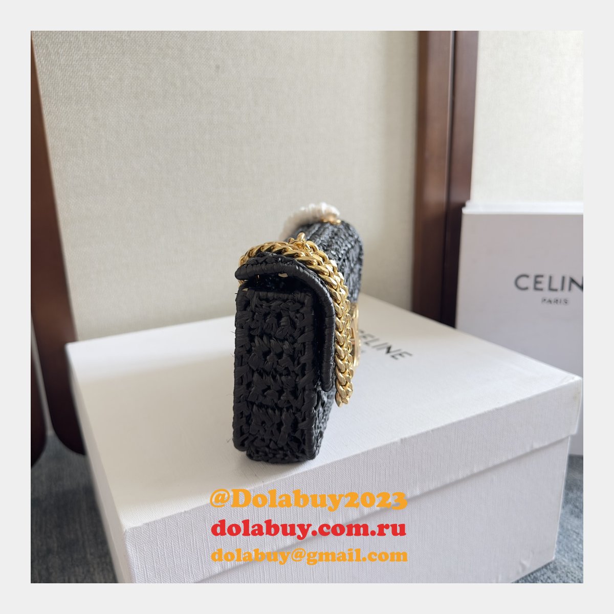 Celine Plein Soleil IN RAFFIA EFFECT TEXTILE SHOULDER BAG