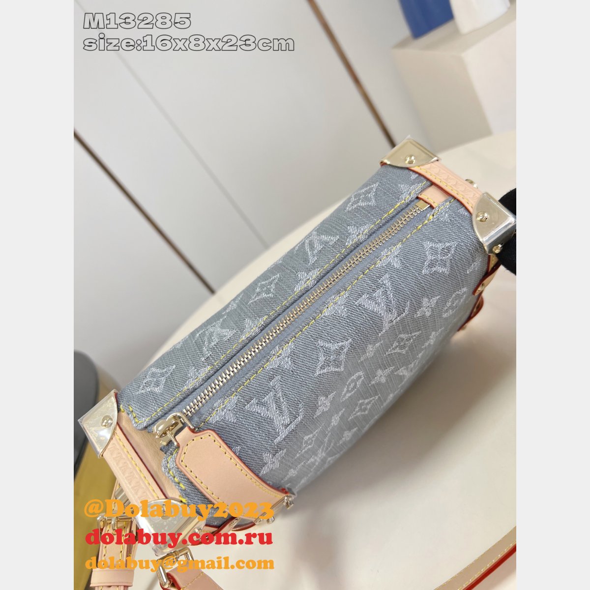 Louis Vuitton M13285 Side Trunk MM Bag Luxury Monogram Denim Grey